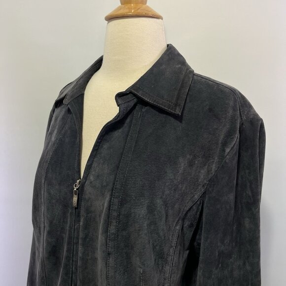 Y2K Live A Little Suede Leather Jacket XL Dark Gray Zip Front Boho Western Moto - Picture 6 of 10